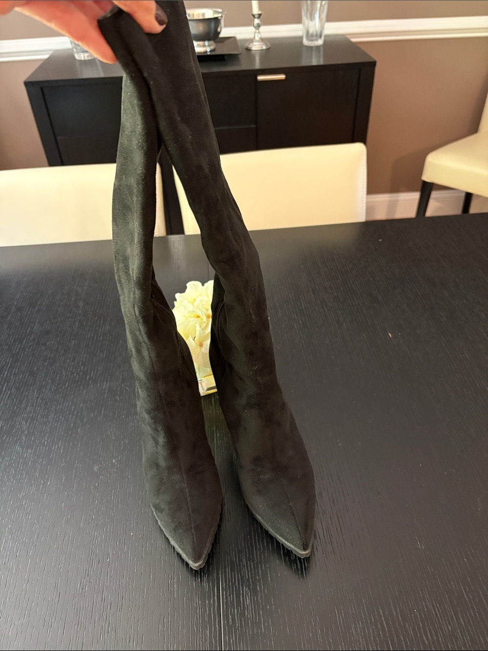 Mix No. 6 Black Over-the-Knee Pointed Toe Stretch Boots